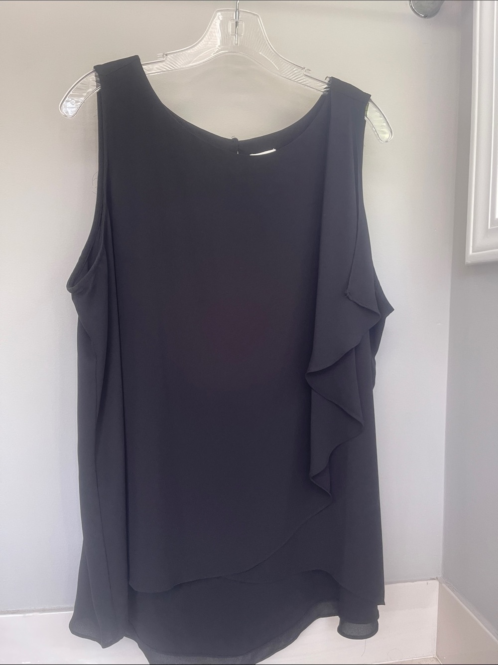 Chico's Black Sleeveless Ruffle-Accent Top